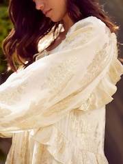 Gold N. Premium Long Sleeve Ruffle Tie Front Maxi Dress - Image 4 of 10