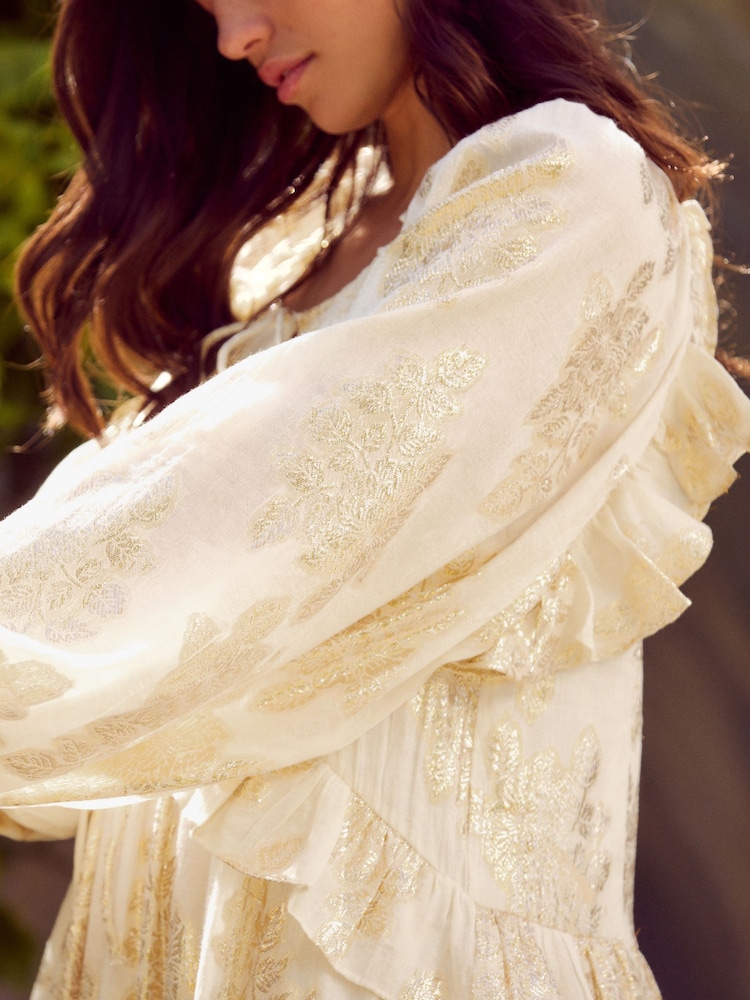 Gold N. Premium Long Sleeve Ruffle Tie Front Maxi Dress - Image 4 of 10