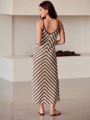 Black/White Stripe Crochet Strappy Midi Dress - Image 2 of 4