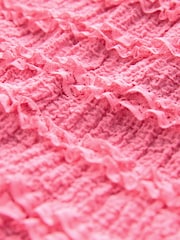 Bright Pink Bandeau Ruffle Textured Tie Waist Mini Dress - Image 6 of 6