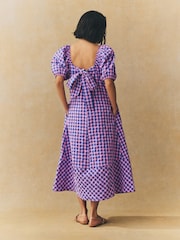 Blue/Pink Gingham Puff Sleeve Square Neck Maxi Dress - Image 2 of 6