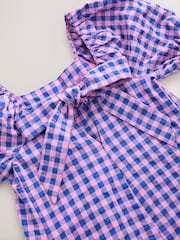 Blue/Pink Gingham Puff Sleeve Square Neck Maxi Dress - Image 5 of 6