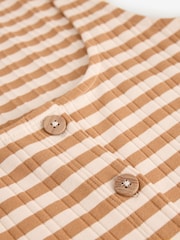 Cream/Brown Stripe Square Neck Button Down Rib Column Midi Dress - Image 7 of 8