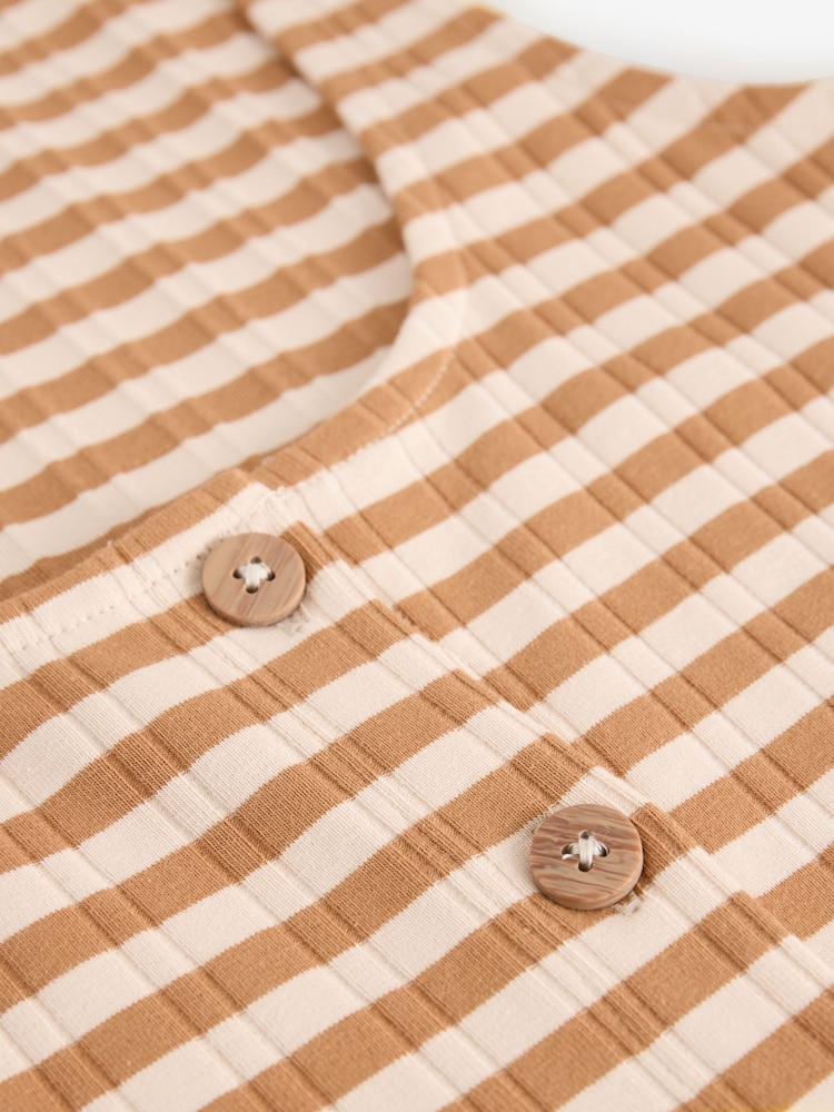 Cream/Brown Stripe Square Neck Button Down Rib Column Midi Dress - Image 7 of 8