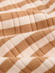 Cream/Brown Stripe Square Neck Button Down Rib Column Midi Dress - Image 8 of 8