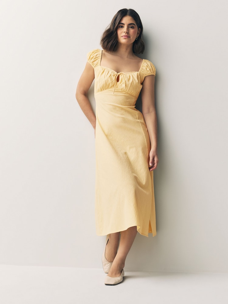 Buttermilk Yellow Puff Sleeve Midi Dress - Image 1 of 7