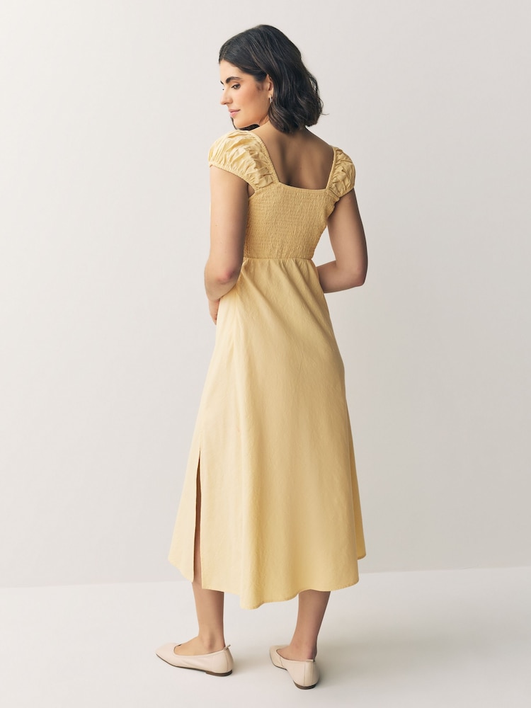 Buttermilk Yellow Puff Sleeve Midi Dress - Image 2 of 7
