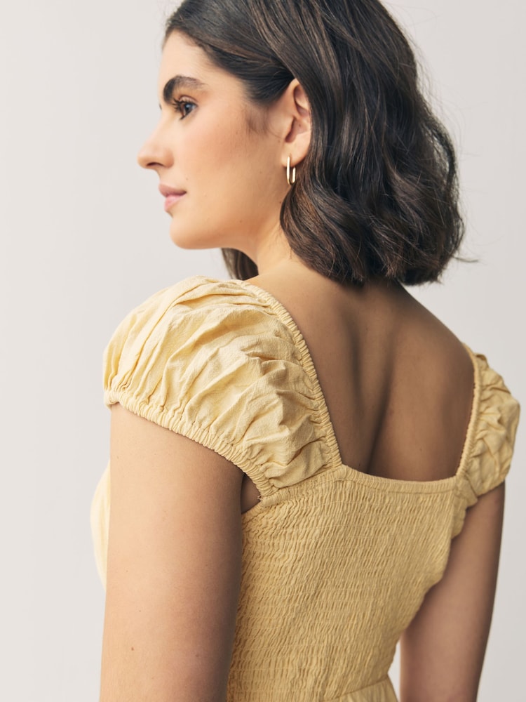 Buttermilk Yellow Puff Sleeve Midi Dress - Image 4 of 7