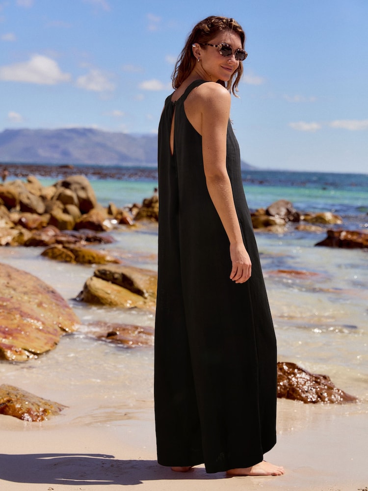 Black Linen Sleeveless Jumpsuit - Image 2 of 6