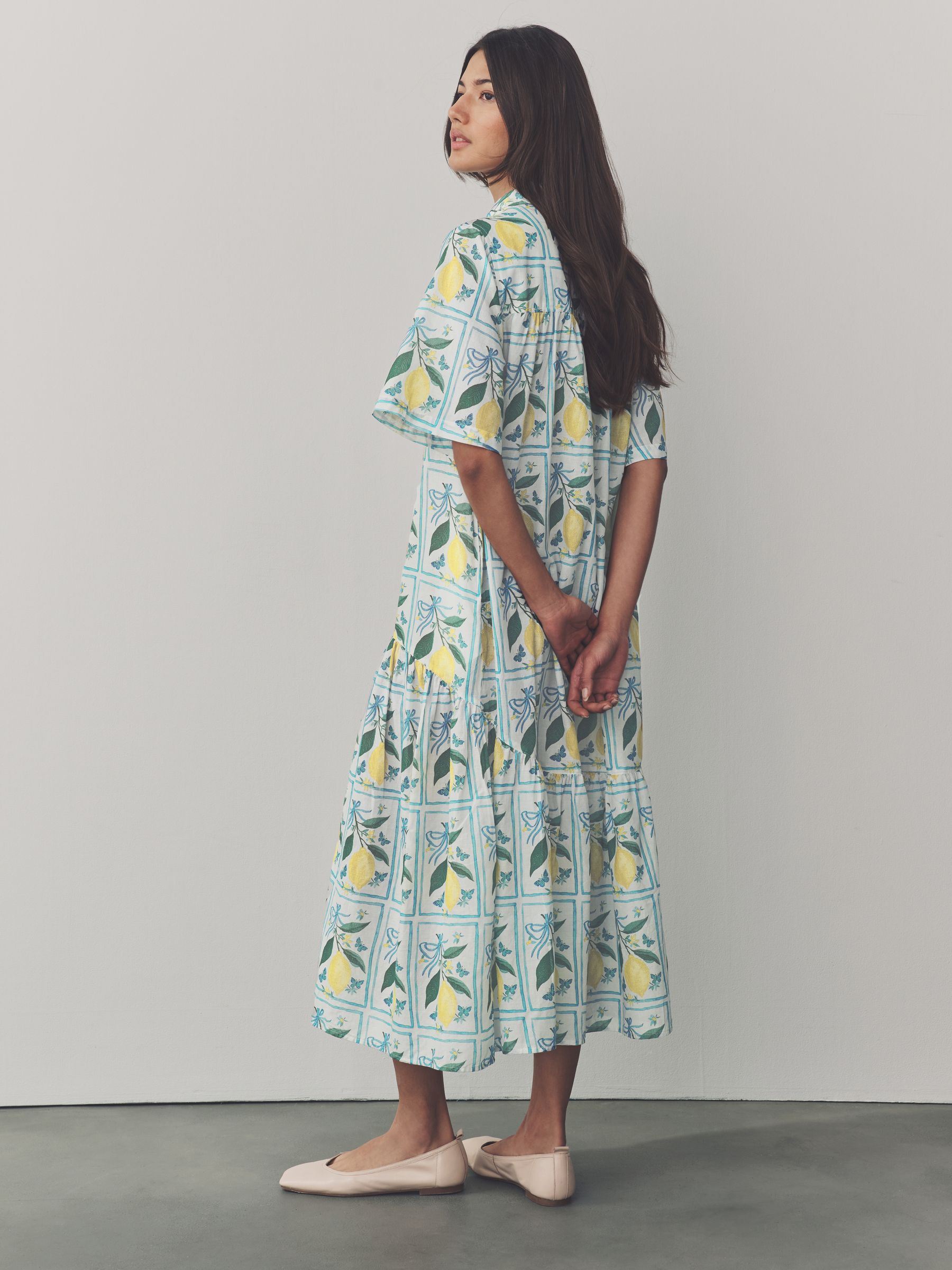 Buy White Lemon and Blue Check Print Short Sleeve Drop Waist Buy White Lemon and Blue Check Print Short Sleeve Drop Waist