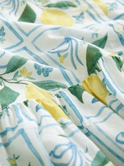 White Lemon and Blue Check Print Short Sleeve Drop Waist 100% Cotton Maxi Shirt Dress - Image 7 of 8