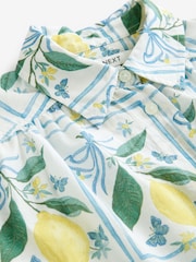 White Lemon and Blue Check Print Short Sleeve Drop Waist 100% Cotton Maxi Shirt Dress - Image 8 of 8
