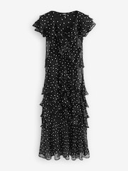 Black/White Polka Dot Short Sleeve Mesh Ruffle Maxi Dress - Image 5 of 7