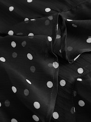 Black/White Polka Dot Short Sleeve Mesh Ruffle Maxi Dress - Image 6 of 7