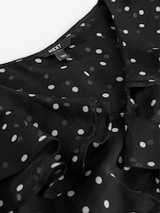 Black/White Polka Dot Short Sleeve Mesh Ruffle Maxi Dress - Image 7 of 7