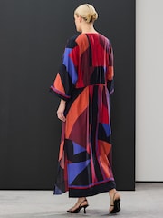 Red/Blue Abstract Print V-Neck Kaftan Maxi Dress - Image 3 of 8