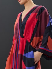 Red/Blue Abstract Print V-Neck Kaftan Maxi Dress - Image 4 of 8