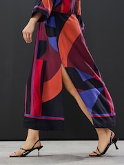 Red/Blue Abstract Print V-Neck Kaftan Maxi Dress - Image 5 of 8