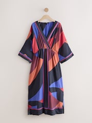 Red/Blue Abstract Print V-Neck Kaftan Maxi Dress - Image 6 of 8