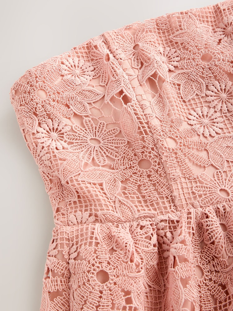Pastel Pink N. Premium Occasion Lace Bandeau Maxi Dress - Image 8 of 8