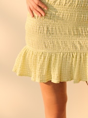 Pastel Green Gingham Shirred Puff Sleeve Mini Dress - Image 5 of 5