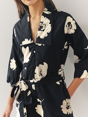 Monocromático de flores - 100% Cotton Tie Waist Puff Sleeve Mini Shirt Playsuit - Imagen 4 de 8
