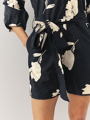 Monocromático de flores - 100% Cotton Tie Waist Puff Sleeve Mini Shirt Playsuit - Imagen 5 de 8
