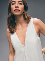 Champagne Gold Metallic V-Neck Wide Leg Jumpsuit - Image 4 of 8