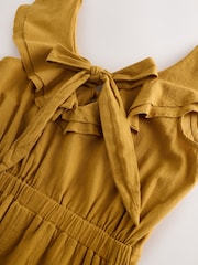 Ochre Yellow Ruffled Tie Back Wide Leg Boho 100% Cotton Jumpsuit - Image 6 of 8