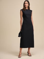 Black Boat Neck Maxi Linen Blend Dress - Image 1 of 4