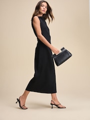 Black Boat Neck Maxi Linen Blend Dress - Image 2 of 4