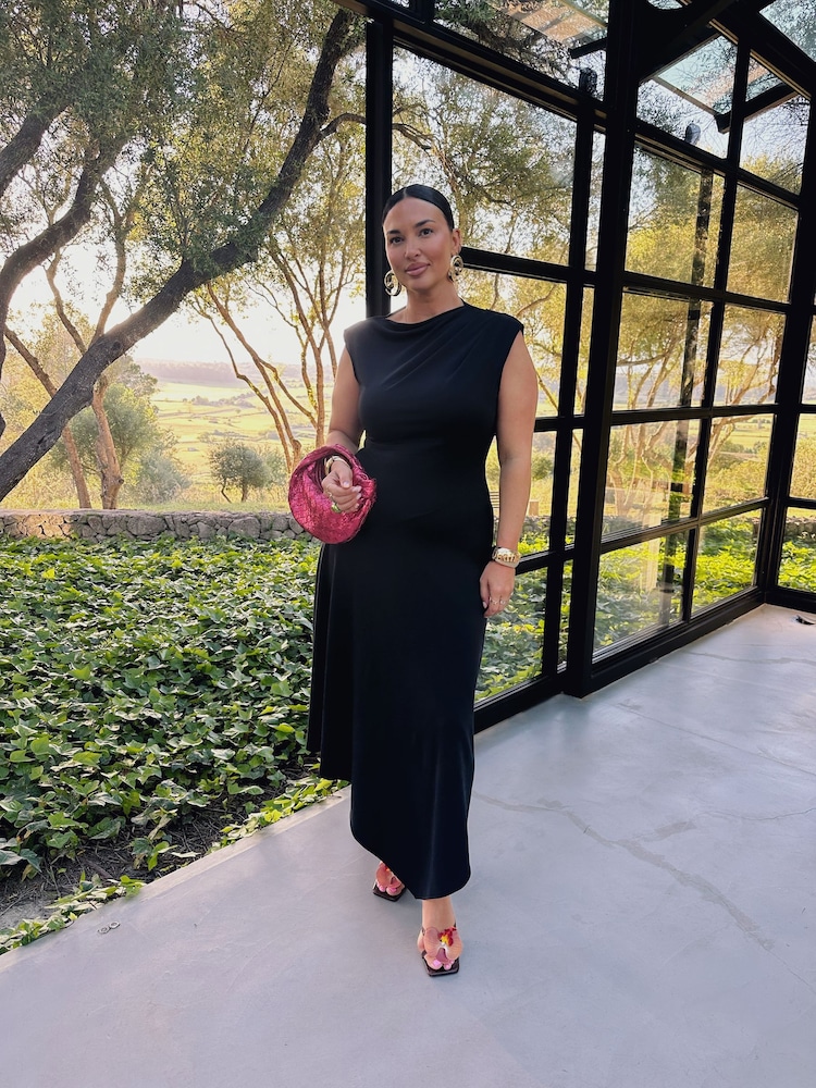 Black Boat Neck Maxi Linen Blend Dress - Image 4 of 4