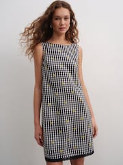 Black/White Gingham Embroidered Daisy Mini Shift Dress - Image 1 of 4
