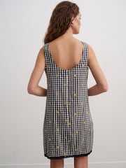 Black/White Gingham Embroidered Daisy Mini Shift Dress - Image 3 of 4