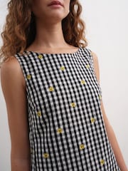 Black/White Gingham Embroidered Daisy Mini Shift Dress - Image 4 of 4