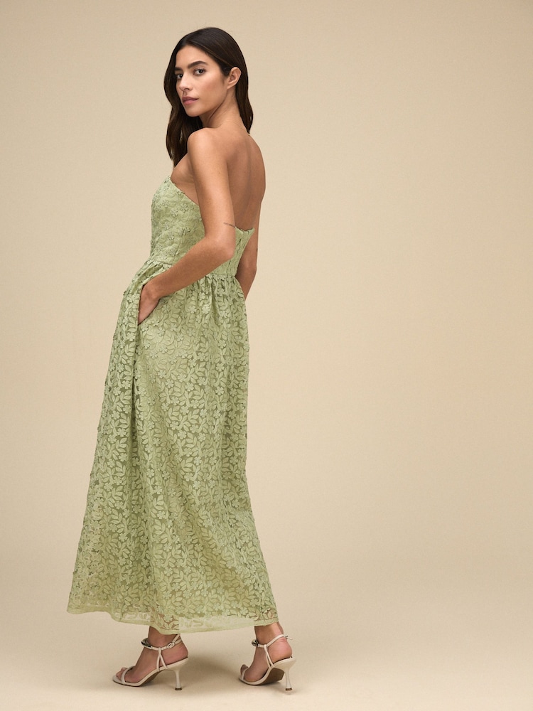 Sage Green N. Premium Occasion Lace Bandeau Maxi Dress - Image 3 of 7