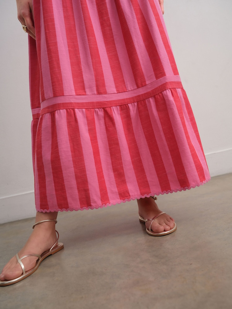 Rot/Pink gestreift - Sommerliches Maxikleid mit Carré-Ausschnitt - Image 4 of 8