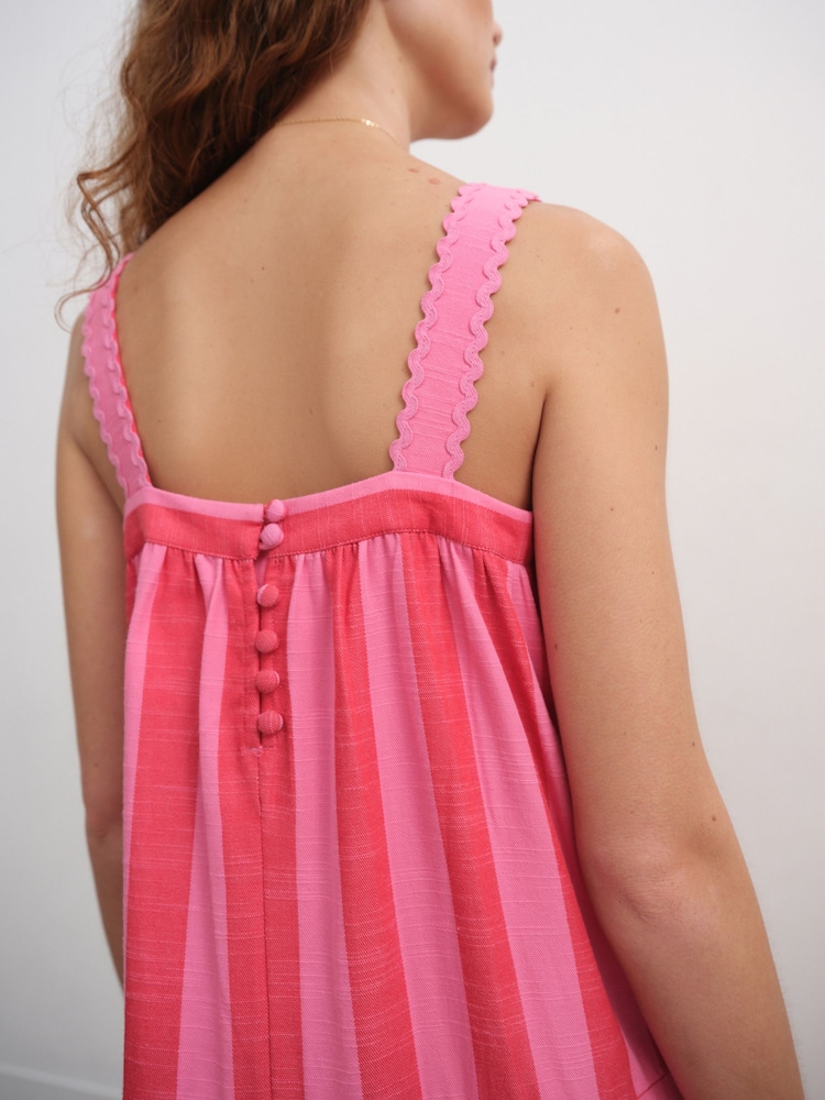 Rot/Pink gestreift - Sommerliches Maxikleid mit Carré-Ausschnitt - Image 5 of 8