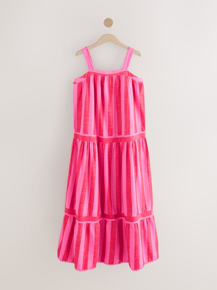 Rot/Pink gestreift - Sommerliches Maxikleid mit Carré-Ausschnitt - Image 6 of 8