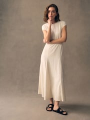 Ecru White Cap Sleeve Jacquard Midi Dress - Image 4 of 9
