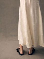Ecru White Cap Sleeve Jacquard Midi Dress - Image 6 of 9