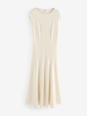 Ecru White Cap Sleeve Jacquard Midi Dress - Image 7 of 9