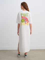 Кремовый с принтом фруктов Off White - Платье миди с короткими рукавами и круглым вырезом на спине с графическим принтом - Image 4 of 9