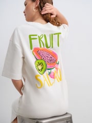 Кремовый с принтом фруктов Off White - Платье миди с короткими рукавами и круглым вырезом на спине с графическим принтом - Image 5 of 9