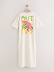 Кремовый с принтом фруктов Off White - Платье миди с короткими рукавами и круглым вырезом на спине с графическим принтом - Image 7 of 9