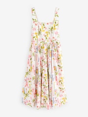 White Postcard Print 100% Cotton Square Neck A-Line Midi Dress - Image 5 of 7