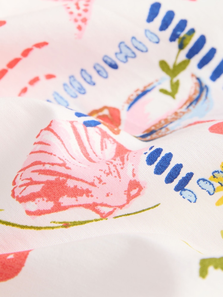 White Postcard Print 100% Cotton Square Neck A-Line Midi Dress - Image 6 of 7