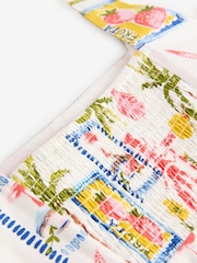 White Postcard Print 100% Cotton Square Neck A-Line Midi Dress - Image 7 of 7