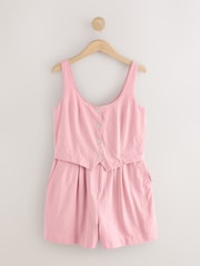 Pastel Pink 100% Cotton Sleeveless Waistcoat Style Playsuit - Image 4 of 6