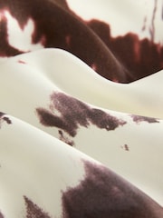 Cream/Brown Cow Print Satin Cowl Neck Strappy Tie Back Midi Slip Dress - Image 7 of 8